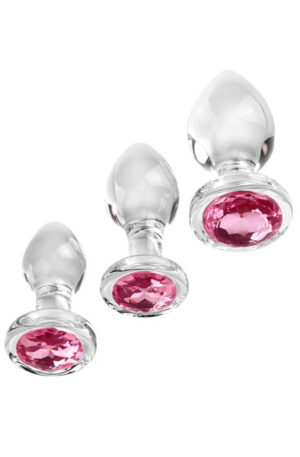 Adam & Eve Pink Gem Glass Plug Set - Klaasist anaalkork 1