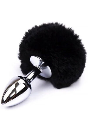 Black Faux Fur Rabbit Tail Stainless Plug S - Looma saba ja anaallelu 1