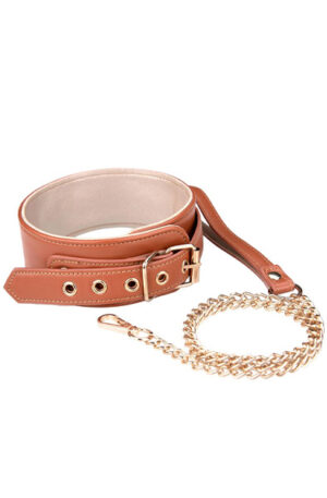 Blaze Elite Collar & Chain Cognac Vegan Leather - Kaelarihm ja rihm 1