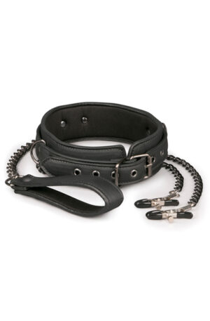 Easytoys Leather Collar With Nipple Chains - Rinnaklambritega kaelakee 1