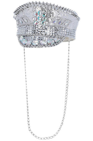 Fever Deluxe Sequin Studded Captains Hat Silver - Rollimäng ja maskeraad 1
