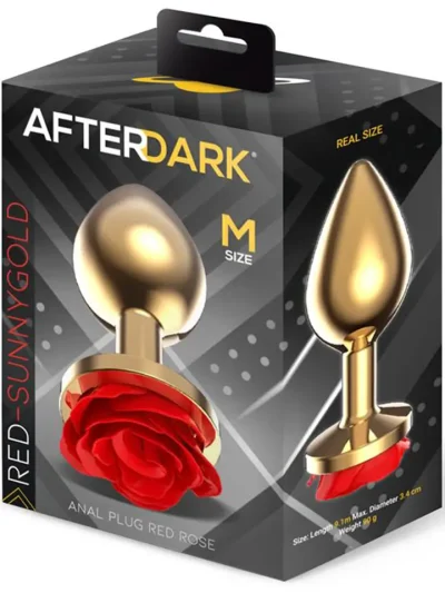 Golden Metal Anal Plug With Red Rose Medium - Anaaltapp metallist 3