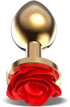 Golden Metal Anal Plug With Red Rose Small - Anaaltapp metallist 1