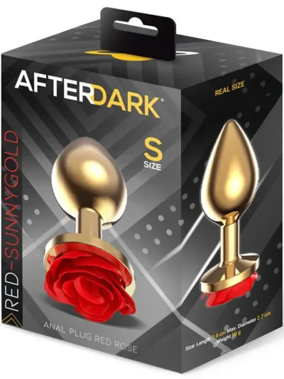 Golden Metal Anal Plug With Red Rose Small - Anaaltapp metallist 3