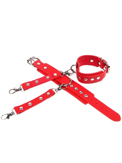 Handcuffs With Bondage Belt Red One Size - Reie- ja randmerakete komplekt 5