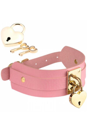 Heart Lock & Key Collar Pink - BDSM Choker 1