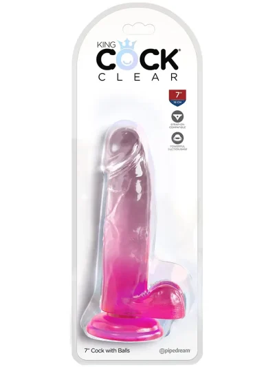 King Cock Clear With Balls Pink 18 cm - Dildo 2