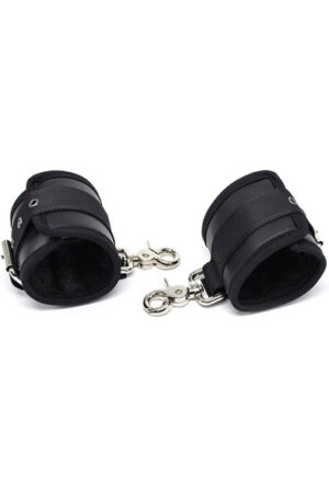 Leather Handcuffs With Big Hoops Black - Käerauad 1