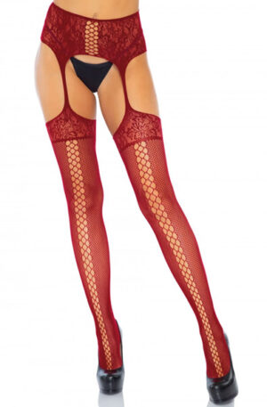 Leg Avenue Lace Up Garterbelt Stockings Red - Sukad 1