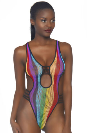 Leg Avenue Rainbow Fishnet Bodysuit - Teddy 1