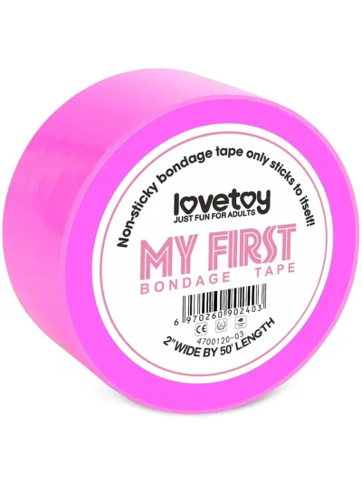 Lovetoy Non-Sticky Bondage Tape Neon Pink 15m - Bondage lint 1