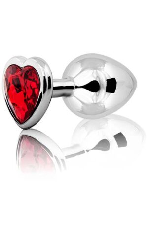 Loving Heart Butt Plug Silver/Red Medium - Anaaltapp metallist 1