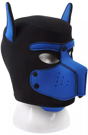 Neoprene Dog On Mask Black-Blue - BDSM mask 1