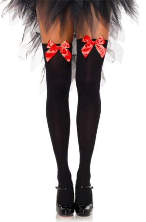 Nylon Thigh Highs With Bow Black/Red - Sukad 1