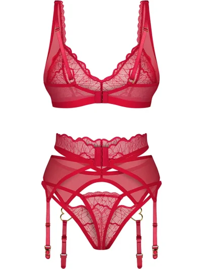 Obsessive Cupide Desir 3-pcs Set Red - Underklädesset 4