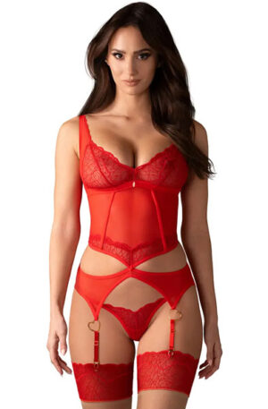 Obsessive Cupide Desir Corset & Thong Red - Underklädesset 1