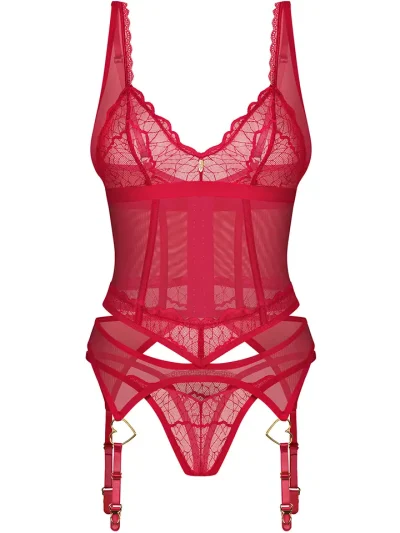 Obsessive Cupide Desir Corset & Thong Red - Underklädesset 3