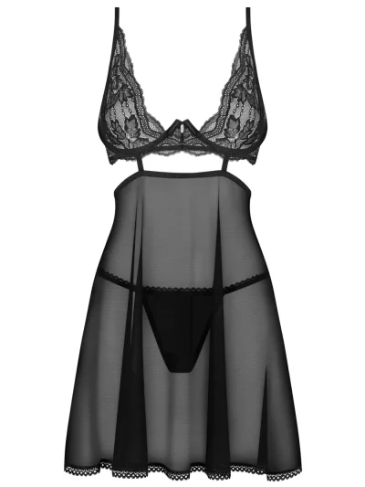 Obsessive Nutris Babydoll & Thong Black - Babydoll pesu 2