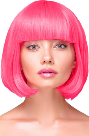 Party Wig Short Straight Hair Neon Pink - Parukas 1
