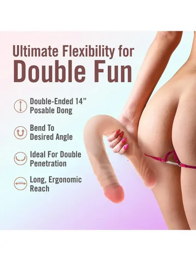 Posable Double Dong Beige 35,5 cm - Kahekordne dildo 5