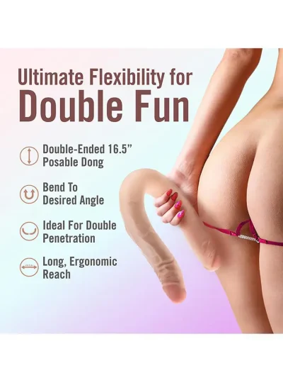 Posable Double Dong Beige 42 cm - Kahekordne dildo 4