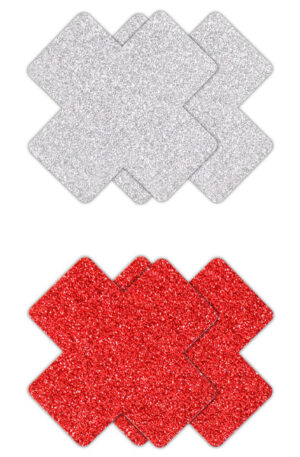Pretty Pasties Glitter Cross Red Silver 2 Pair - Nibukatted 1