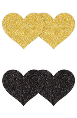 Pretty Pasties Glitter Hearts Black Gold 2 Pair - Nibukatted 1