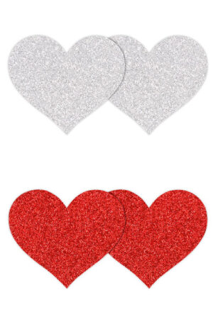 Pretty Pasties Glitter Hearts Red Silver 2 Pair - Nibukatted 1