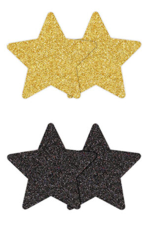 Pretty Pasties Glitter Stars Black Gold 2 Pair - Nibukatted 1