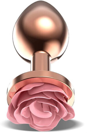 Rosegold Metal Anal Plug With Pink Rose Medium - Anaallelu 1