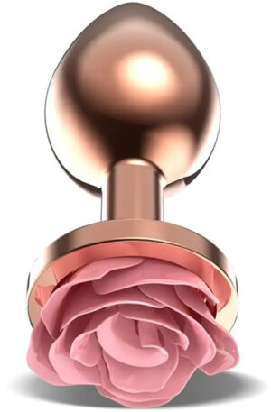 Rosegold Metal Anal Plug With Pink Rose Small - Anaaltapp metallist 1