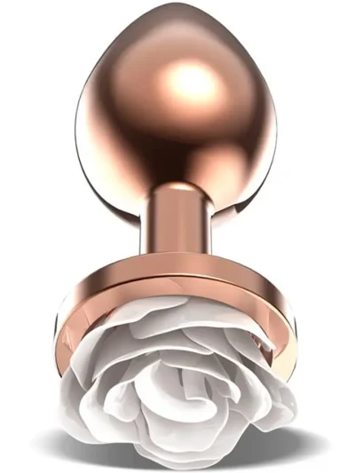 Rosegold Metal Anal Plug With White Rose Medium - Anaaltapp metallist 1