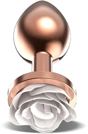 Rosegold Metal Anal Plug With White Rose Small - Anaaltapp metallist 1