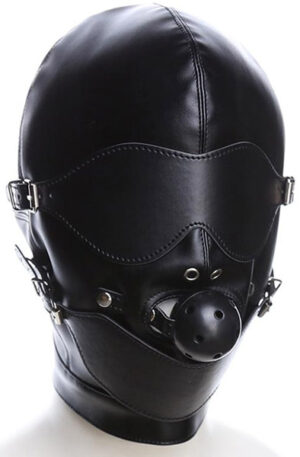 Slave Hood With Eye Mask & Breathable Gag Ball - BDSM mask 1