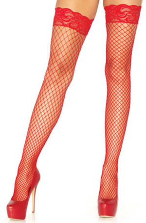 Stay Up Fishnet Thigh Highs Red - Sukad 1