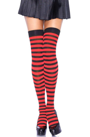 Striped Nylon Thigh Highs Black/Red - Sukkpõlvikud 1