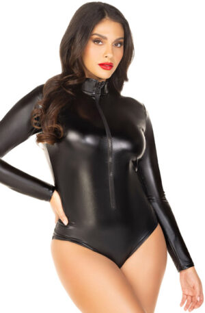 Wet Look Bodysuit With Zipper - Märja välimusega riided 1